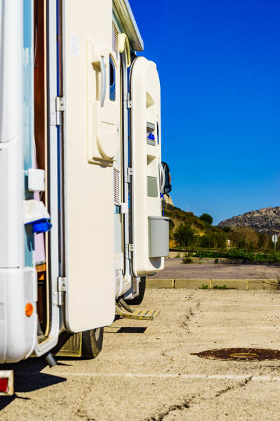 istock Camper door with trash can. 1423346674