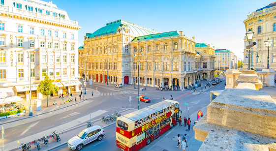 Vienna, Austria - 5 June, 2022: Scenic view of State Opera and old town skyline