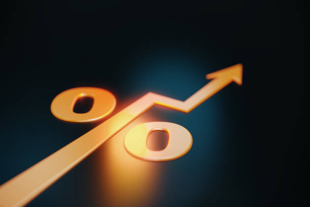 istock Orange Colored Arrow Forming A Percentage Sign On Black Background 1423347847