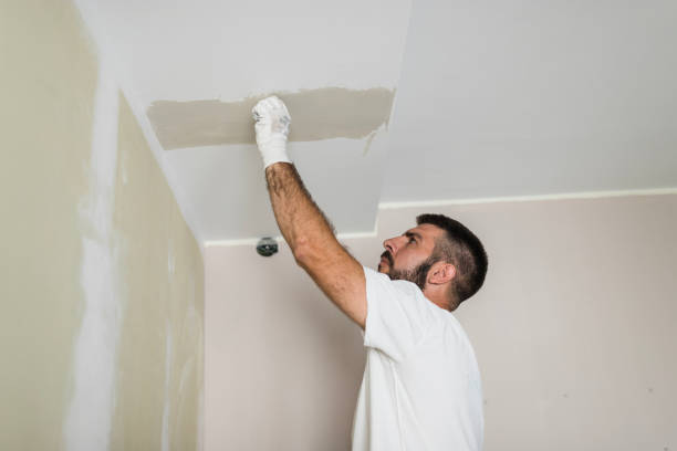 Close-up of a house painter painting ceiling stock photo