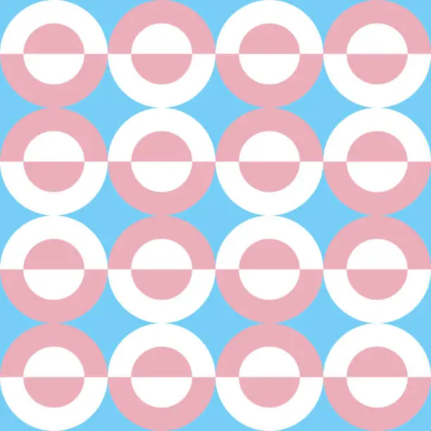 Vector illustration of Pink blue and white circles sections seamless pattern editable vector