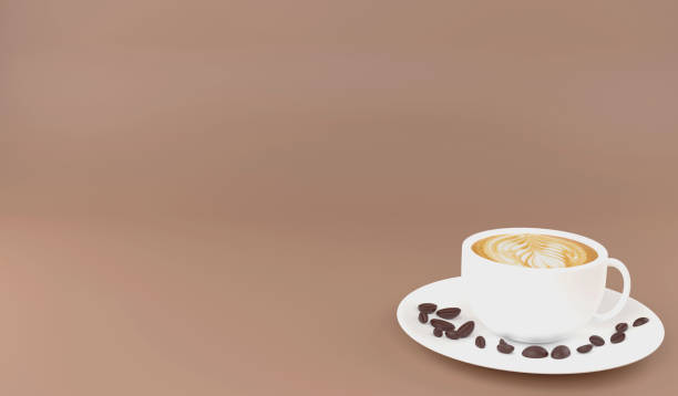 istock 3D rendering coffee cup and coffee beans for copy space on brown background , 3D illustration coffee concept 1423350274