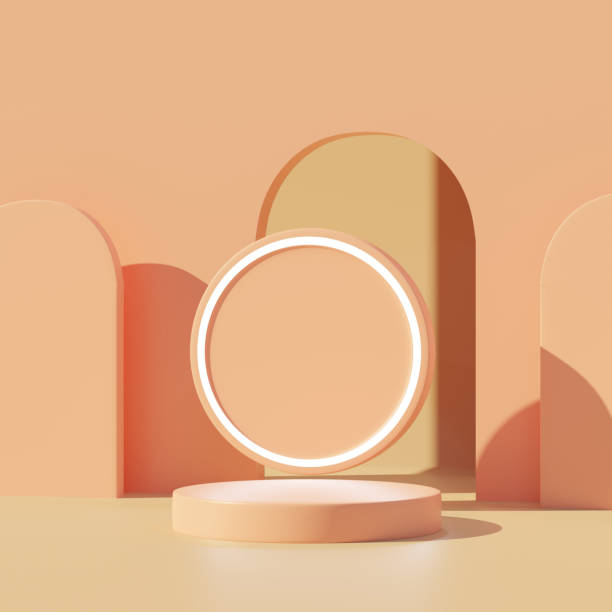 istock 3D rendering Product display podium with geometrical forms background. minimal 3d landscape. Cosmetic for Beauty product. 1423354327