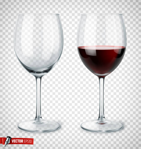 векторные реалистичные бокалы для вина - wineglass wine glass red wine stock illustrations