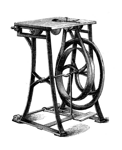 ilustrações, clipart, desenhos animados e ícones de ilustração antiga, mecânica aplicada e máquinas: serra - saw old fashioned mechanic antique