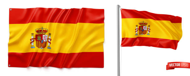 векторно-реалистичные испанские флаги - испанский флаг stock illustrations
