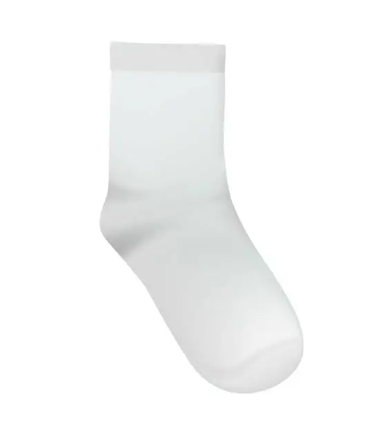 Vector illustration of White classic sport socks. high length. Empty Mockup for product design and branding. Unisex template. For women, men and children. Vector realistic illustration.