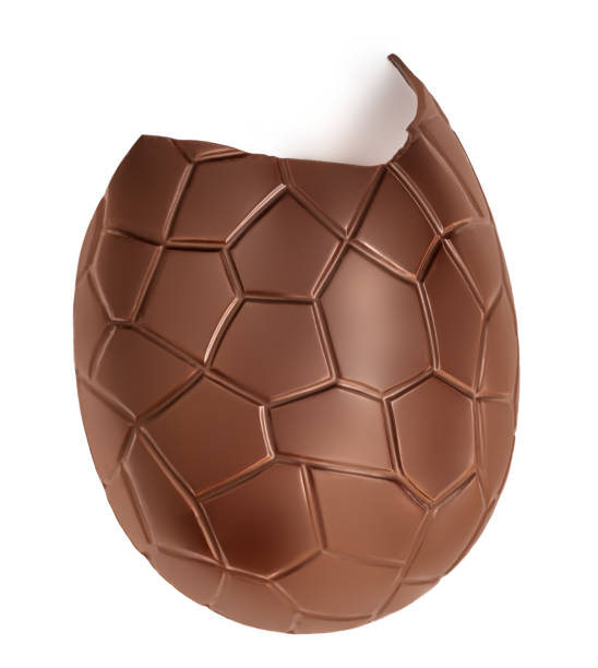 istock Crushed Chocolate Easter egg isolated on white background, close up. Milk chocoate top view 1423357595