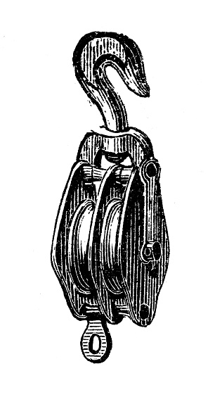 istock Antique illustration, applied mechanics and machines: Crane, lifter and hoist hook 1423357940