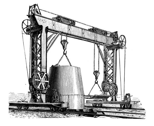 Antique illustration, applied mechanics and machines: Crane, lifter and hoist