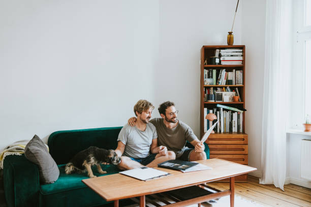 istock Male couple spending leisure time at home 1423360051