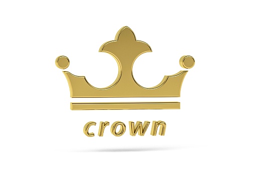 Golden 3d crown icon isolated on white background - 3d render
