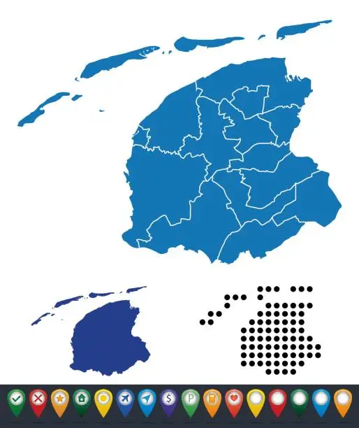 Vector illustration of Set maps of Friesland province