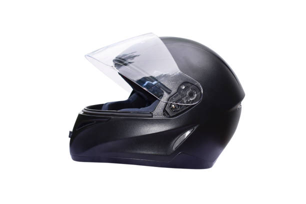 черный мотоциклетный шлем, изолированный на белом фоне - helmet helmet visor protection black стоковые фото и изображения