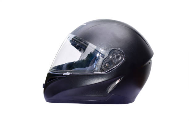 istock Black motorcycle helmet isolated on white background 1423365984