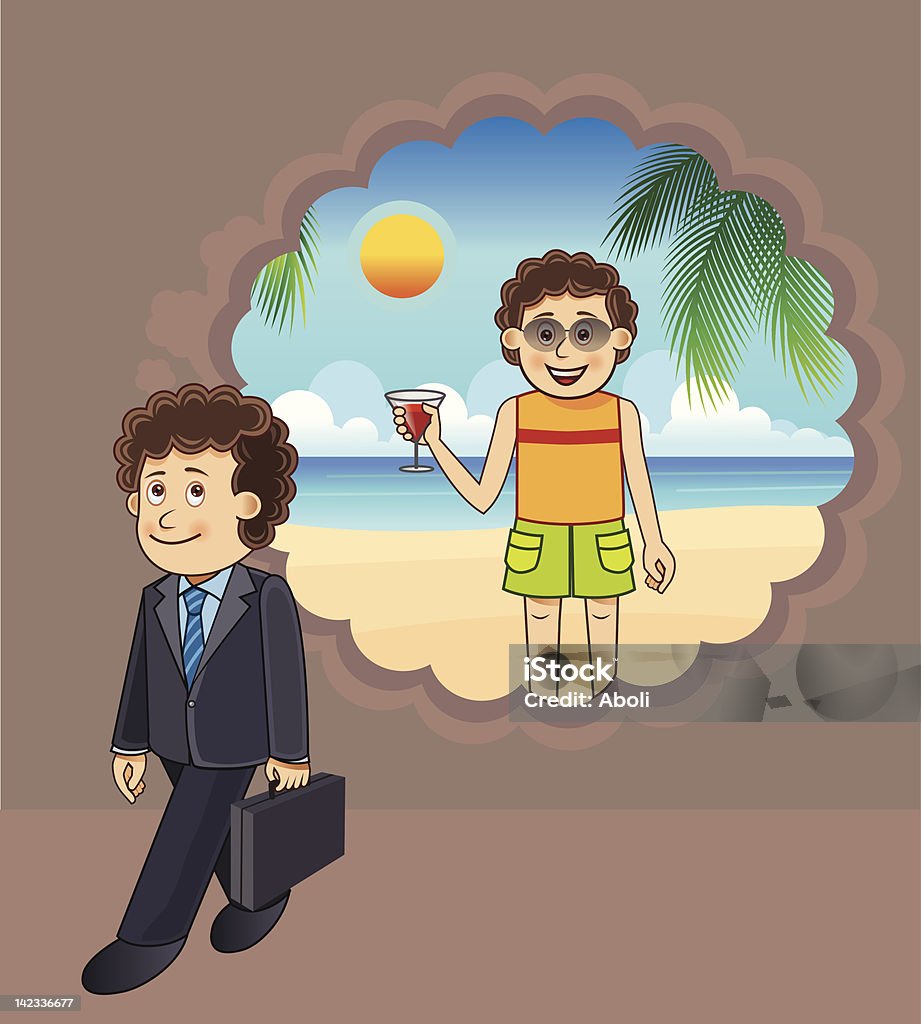 Homme d'affaires de penser de vacances à la plage - clipart vectoriel de Affaires libre de droits