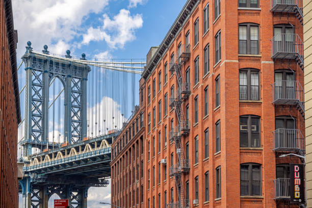 View of the Manatthan Bridge shot from DUMBO in Brooklyn, New York
