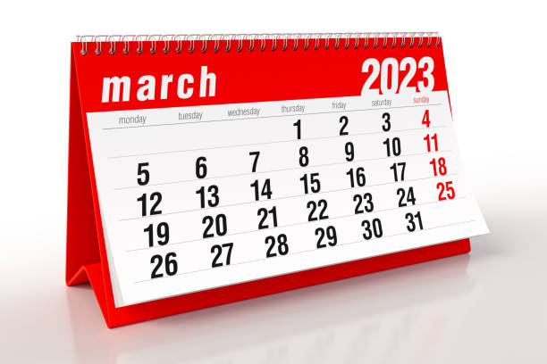 istock March 2023 Calendar. Isolated on White Background. 3D Illustration 1423368925