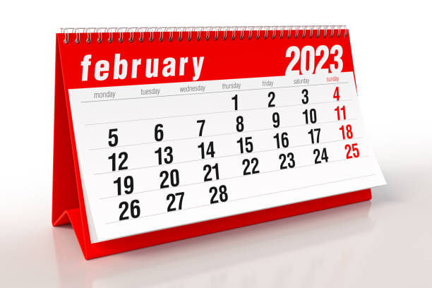 istock February 2023 Calendar. Isolated on White Background. 3D Illustration 1423368939