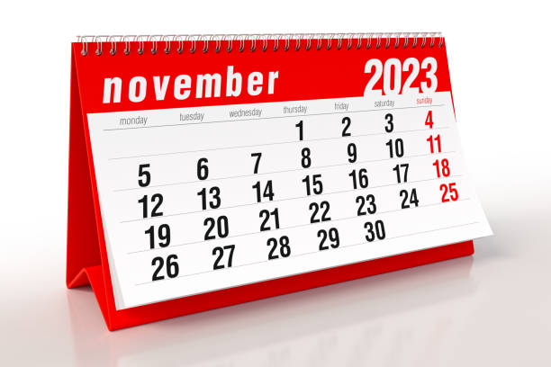 istock November 2023 Calendar. Isolated on White Background. 3D Illustration 1423368956