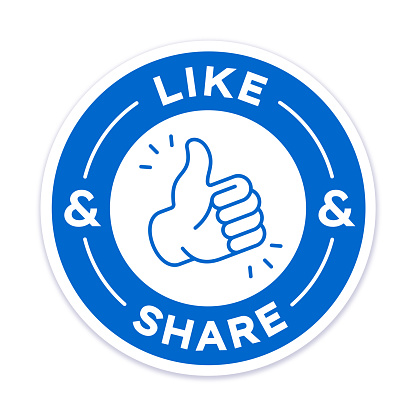 Like and share social media thumbs up badge.