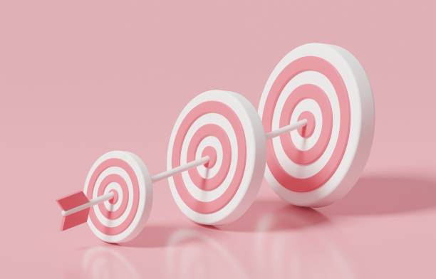 istock Arrow hitting  from small archery target to bigger one, challenge to achieve next level goal, motivation to continue career growth concept, 3d render illustration. 1423374410