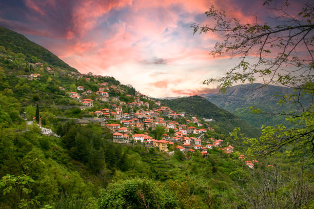 View of Lagadia village located in Peloponnese,Arcadia,Greece View of Lagadia village located in Peloponnese,Arcadia,Greece arachova greece stock pictures, royalty-free photos & images
