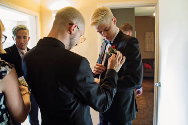 istock Group of friends getting ready for LGBTQ+ wedding. 1423376623
