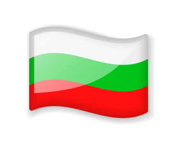 Vector illustration of Bulgaria flag - Wavy flag bright glossy icon.