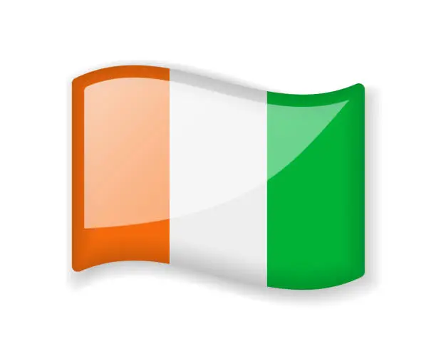 Vector illustration of Ivory Coast flag - Wavy flag bright glossy icon.