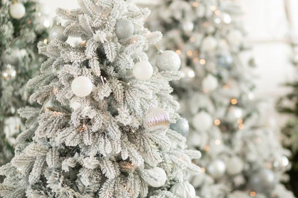 istock Background of artificial fir trees covered with artificial snow. 1423379145