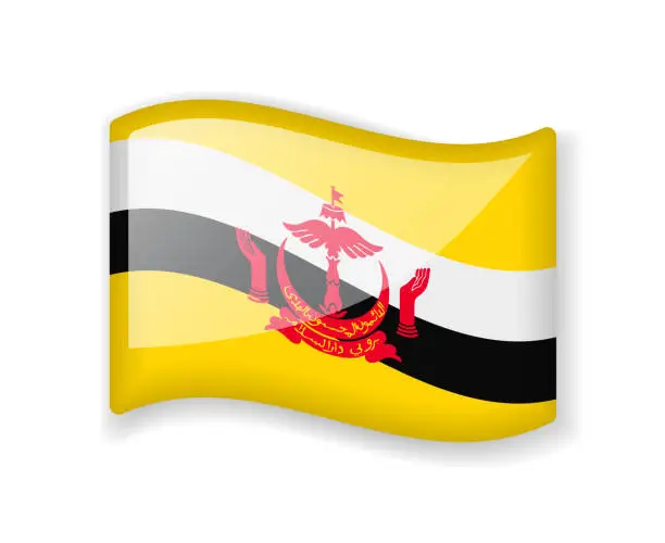 Vector illustration of Brunei flag - Wavy flag bright glossy icon.