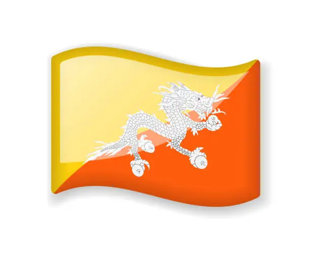 Vector illustration of Bhutan flag - Wavy flag bright glossy icon.