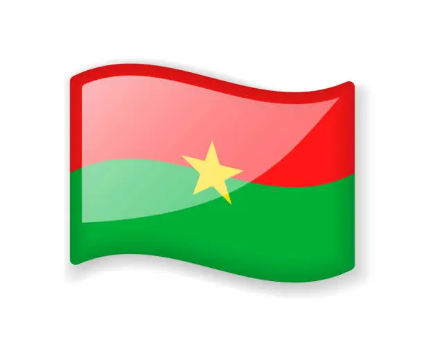 Vector illustration of Burkina Faso flag - Wavy flag bright glossy icon.