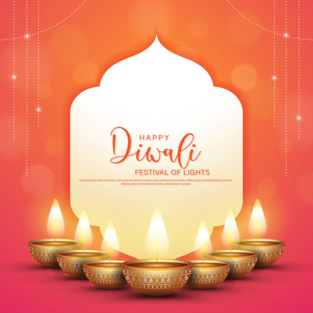 happy diwali - festival der lichter buntes poster vorlage design mit dekorativer diya lampe. - diya öllampe stock-grafiken, -clipart, -cartoons und -symbole
