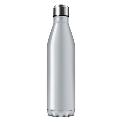 Blank metal insulated water bottle vector mockup. Reusable stainless steel travel sport flask isolated on white background mock-up