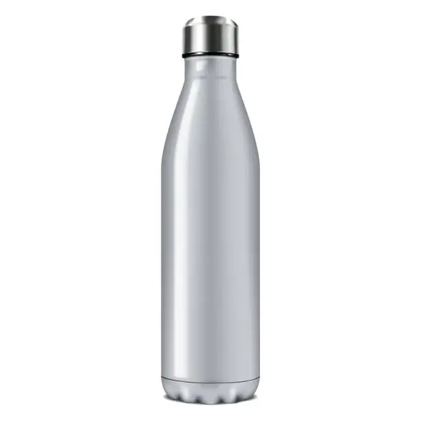 Vector illustration of Blank metal insulated water bottle vector mockup. Reusable stainless steel travel sport flask isolated on white background mock-up