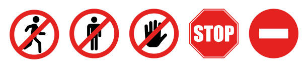 istock Stop signs. No entry sign. Prohibition sign walking pedestrians. Vector illustration. 1423379939