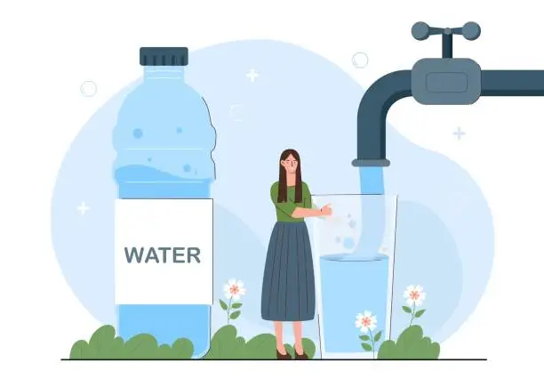 Vector illustration of Woman with clean water