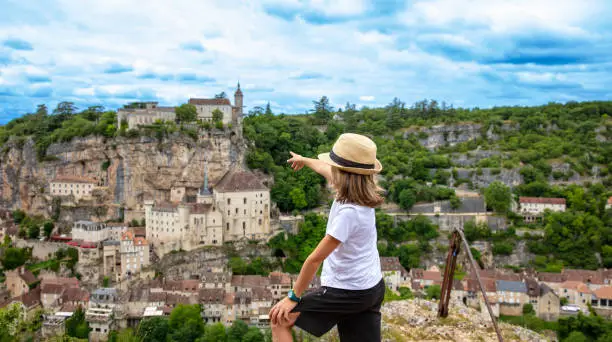 children looking panoramic view of Rocamadour- France