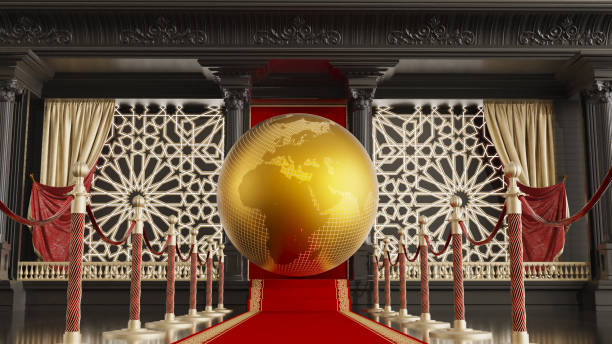 istock red carpet with barrieres leading to a golden globe 1423384740