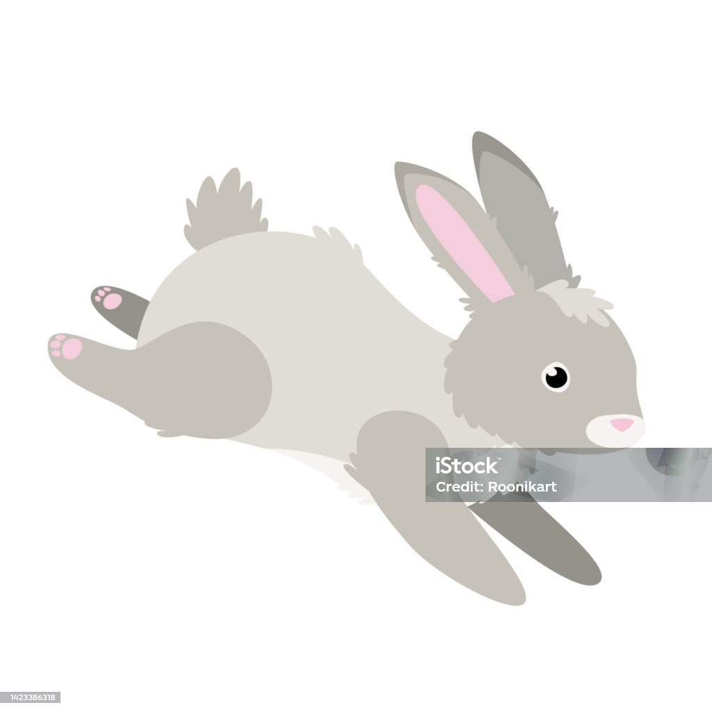 Cartoon Leaping Rabbits Cute Jumping Rabbit In Cartoon Flat Style Isolated Vector Stock ...