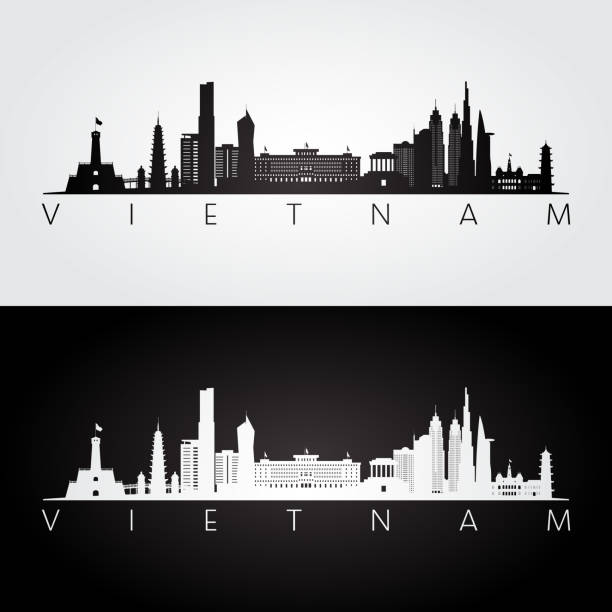 Vietnam skyline and landmarks silhouette, black and white design, vector illustration. Vietnam skyline and landmarks silhouette, black and white design, vector illustration. vietnam stock illustrations