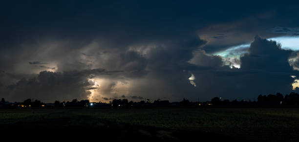 istock Panorama of a lightning storm in the evening hours 1423389148