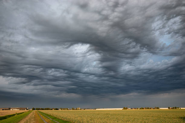chaotyczne chmury nad szeroko otwartym krajobrazem - storm wheat storm cloud rain zdjęcia i obrazy z banku zdjęć