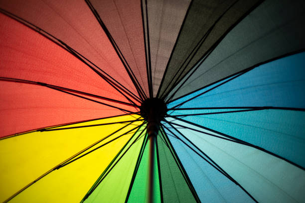 istock Colored umbrella. Umbrella bottom view. Sun protection. 1423390584