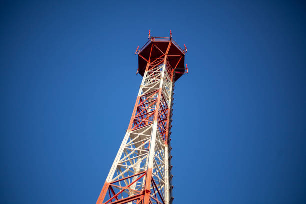 Communication tower. Radio signal antenna. Internet connection. Wireless technology. Object of communication network.