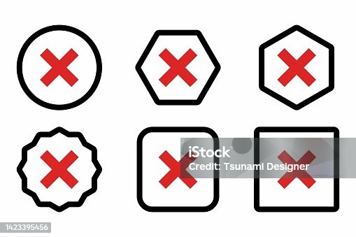 istock Wrong marks Icon Set, Cross marks, Rejected, Disapproved, No, False, Not Ok, Wrong Choices, Task Completion, Voting. - vector mark symbols in red. 1423395456