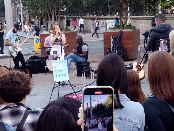 10th September 2022, Dublin, Ireland. Irish street busker and internet sensation, Allie Sherlock, performing on Grafton Street, Dublin city centre.