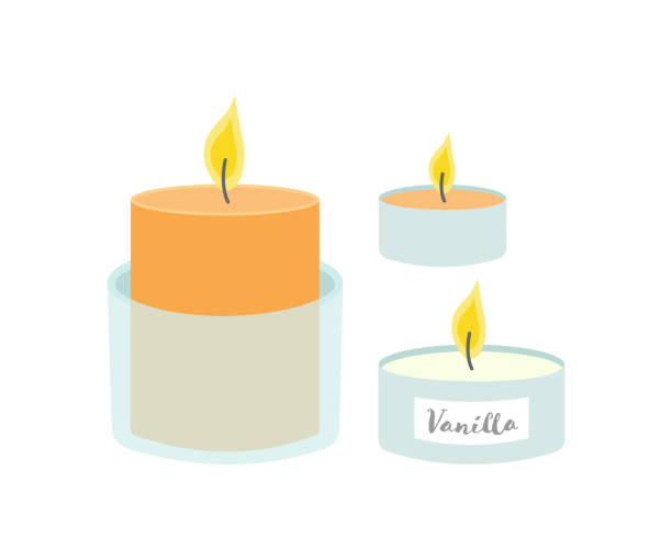 ilustrações, clipart, desenhos animados e ícones de conjunto de velas perfumadas ilustração vetorial. - tea light candle relaxation lifestyles